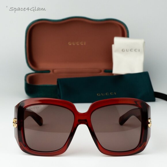 Gucci Women Sunglasses Transparent Burgundy Brown Square GG1402S 003 BRAND NEW main image 5
